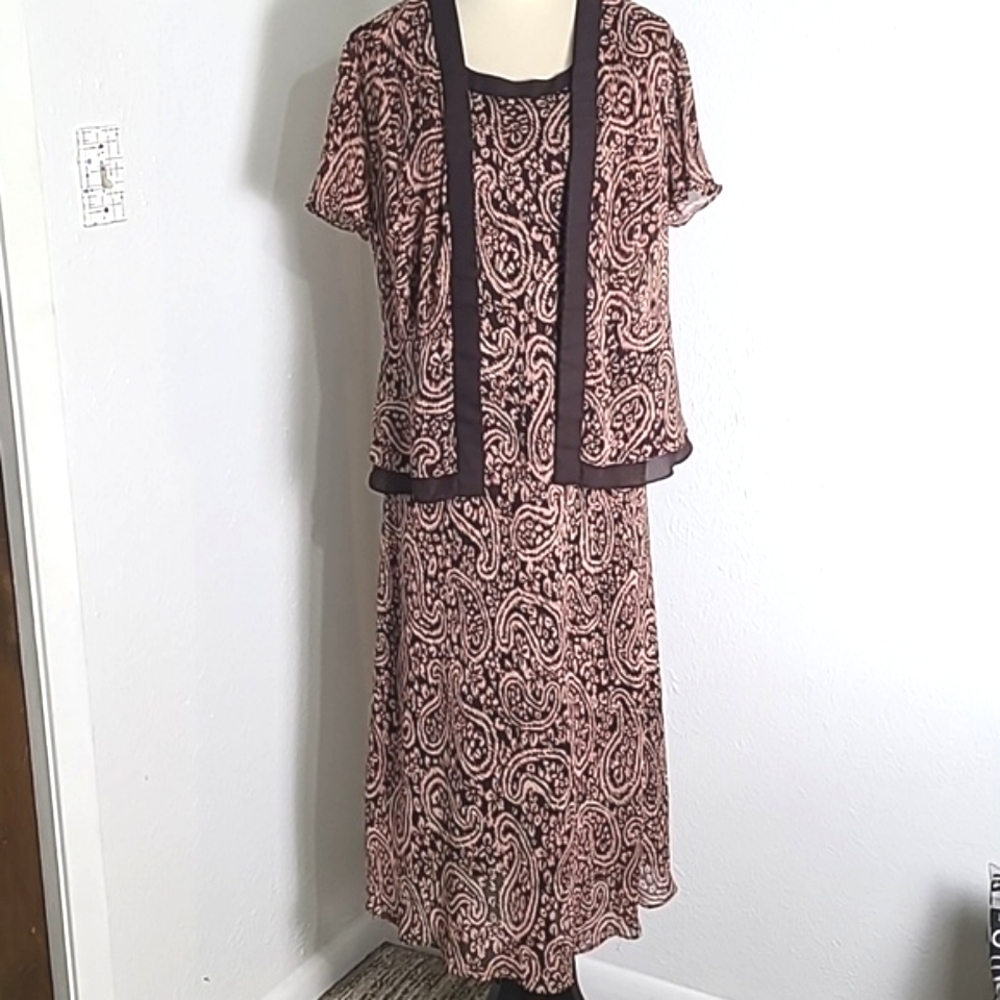 Studio I Paisley Print Jacket Dress in Pink & Brown, Size 12